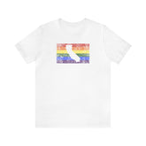 California Pride Flag Tee: Rainbow LGBTQ+ State Silhouette Distressed Shirt