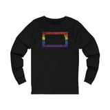 Kansas Pride Flag Long Sleeve Tee: Rainbow LGBTQ+ State Silhouette Distressed Long Sleeve T-Shirt