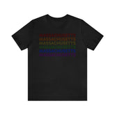 Massachusetts LGBTQ+ Pride Flag, Faded Black T-Shirt