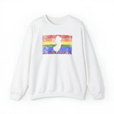 New Jersey Pride Flag Sweater: Rainbow LGBTQ+ State Silhouette Distressed Sweatshirt