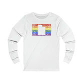 Utah Pride Flag Long Sleeve Tee: Rainbow LGBTQ+ State Silhouette Distressed Long Sleeve T-Shirt