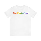 New Mexico Pride T-Shirt: Flowing Cursive Design with LGBTQ+ Gradient