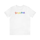 Georgia Pride T-Shirt: Flowing Cursive Design with LGBTQ+ Gradient