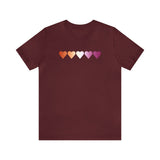 Lesbian Flag Hearts T-Shirt: Pride LGBTQ+ Gradient Design