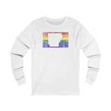 Arkansas Pride Flag Long Sleeve Tee: Rainbow LGBTQ+ State Silhouette Distressed Long Sleeve T-Shirt