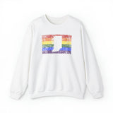 Indiana Pride Flag Sweater: Rainbow LGBTQ+ State Silhouette Distressed Sweatshirt