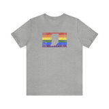 Indiana Pride Flag Tee: Rainbow LGBTQ+ State Silhouette Distressed Shirt