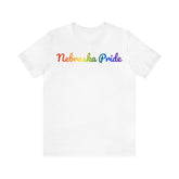 Nebraska Pride T-Shirt: Flowing Cursive Design with LGBTQ+ Gradient