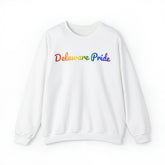 Delaware Pride Sweatshirt: Flowing Cursive Design with LGBTQ+ Gradient