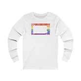 Pennsylvania Pride Flag Long Sleeve Tee: Rainbow LGBTQ+ State Silhouette Distressed Long Sleeve T-Shirt