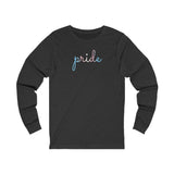 Transgender Pride Long Sleeve T-Shirt: Flowing Cursive 'Pride' in Gradient Hues