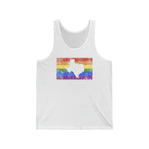 Texas Pride Flag Tank: Rainbow LGBTQ+ State Silhouette Distressed Tank-Top