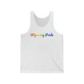 Wyoming Pride Tank Top: Flowing Cursive Design with LGBTQ+ Gradient