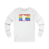 Minnesota Pride Flag Long Sleeve Tee: Rainbow LGBTQ+ State Silhouette Distressed Long Sleeve T-Shirt