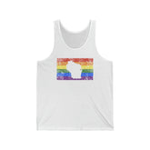 Wisconsin Pride Flag Tank: Rainbow LGBTQ+ State Silhouette Distressed Tank-Top