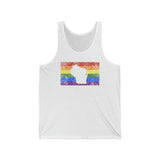 Wisconsin Pride Flag Tank: Rainbow LGBTQ+ State Silhouette Distressed Tank-Top
