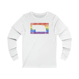 Nebraska Pride Flag Long Sleeve Tee: Rainbow LGBTQ+ State Silhouette Distressed Long Sleeve T-Shirt