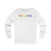 Alabama Pride Long Sleeve Tee: Flowing Cursive Design with LGBTQ+ Gradient