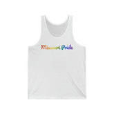 Missouri Pride Tank Top: Flowing Cursive Design with LGBTQ+ Gradient