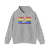 Maine Pride Flag Hoodie: Rainbow LGBTQ+ State Silhouette Distressed Hooded Sweatshirt