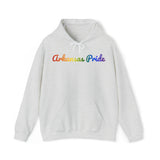 Arkansas Pride Hoodie: Flowing Cursive Design with LGBTQ+ Gradient