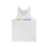 North Dakota Pride Tank Top: Flowing Cursive Design with LGBTQ+ Gradient