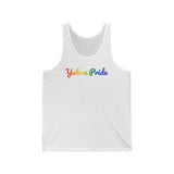 Yukon Pride Tank Top: Flowing Cursive Design with LGBTQ+ Gradient