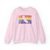 California Pride Flag Sweater: Rainbow LGBTQ+ State Silhouette Distressed Sweatshirt