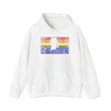 Rhode Island Pride Flag Hoodie: Rainbow LGBTQ+ State Silhouette Distressed Hooded Sweatshirt