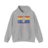 New Jersey Pride Flag Hoodie: Rainbow LGBTQ+ State Silhouette Distressed Hooded Sweatshirt