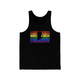 Rhode Island Pride Flag Tank: Rainbow LGBTQ+ State Silhouette Distressed Tank-Top