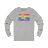 Louisiana Pride Flag Long Sleeve Tee: Rainbow LGBTQ+ State Silhouette Distressed Long Sleeve T-Shirt