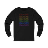 Kansas LGBTQ+ Pride Flag, Faded Black Long Sleeve Tee