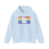 Utah Pride Flag Hoodie: Rainbow LGBTQ+ State Silhouette Distressed Hooded Sweatshirt
