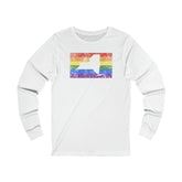 New York Pride Flag Long Sleeve Tee: Rainbow LGBTQ+ State Silhouette Distressed Long Sleeve T-Shirt
