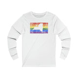 New York Pride Flag Long Sleeve Tee: Rainbow LGBTQ+ State Silhouette Distressed Long Sleeve T-Shirt