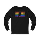 Maine Pride Flag Long Sleeve Tee: Rainbow LGBTQ+ State Silhouette Distressed Long Sleeve T-Shirt