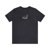 Agender Pride T-Shirt: Flowing Cursive 'Pride' in Gradient Hues