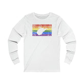 West Virginia Pride Flag Long Sleeve Tee: Rainbow LGBTQ+ State Silhouette Distressed Long Sleeve T-Shirt