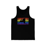 New York Pride Flag Tank: Rainbow LGBTQ+ State Silhouette Distressed Tank-Top