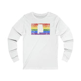 Alabama Pride Flag Long Sleeve Tee: Rainbow LGBTQ+ State Silhouette Distressed Long Sleeve T-Shirt