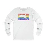 Massachusetts Pride Flag Long Sleeve Tee: Rainbow LGBTQ+ State Silhouette Distressed Long Sleeve T-Shirt