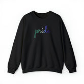 Gay Pride Sweater: Flowing Cursive 'Pride' in Gradient Hues
