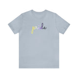 Nonbinary Pride T-Shirt: Flowing Cursive 'Pride' in Gradient Hues