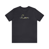 Demigender Love Script Tee: Subtly Elegant Pride T-Shirt