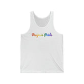 Virginia Pride Tank Top: Flowing Cursive Design with LGBTQ+ Gradient