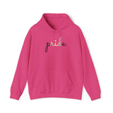 Agender Pride Hoodie: Flowing Cursive 'Pride' in Gradient Hues