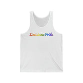 Louisiana Pride Tank Top: Flowing Cursive Design with LGBTQ+ Gradient