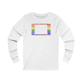 Wyoming Pride Flag Long Sleeve Tee: Rainbow LGBTQ+ State Silhouette Distressed Long Sleeve T-Shirt