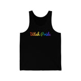 Utah Pride Tank Top: Flowing Cursive Design with LGBTQ+ Gradient
